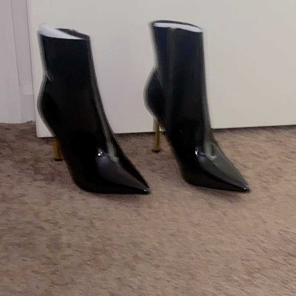 Shiny Black Patent Leather Ankle Boots